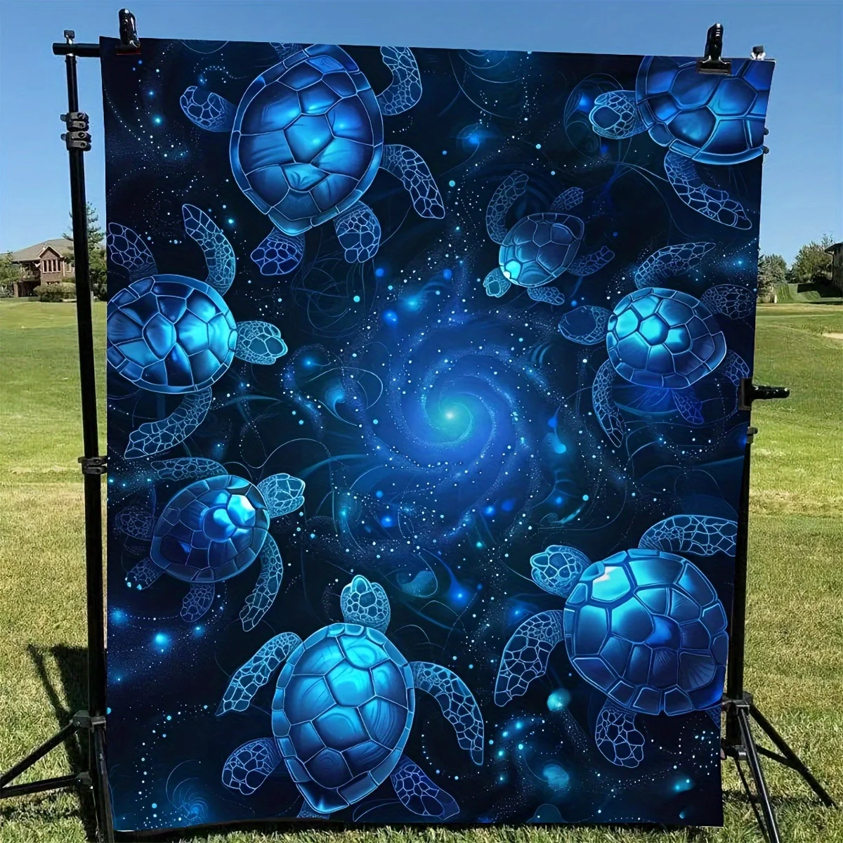 Cozy Cosmic Sea Turtle Galaxy Flannel Throw Blanket Blue Ocean Nautical Stars Decor Giant Art Gift Bedspread for Bedroom Living