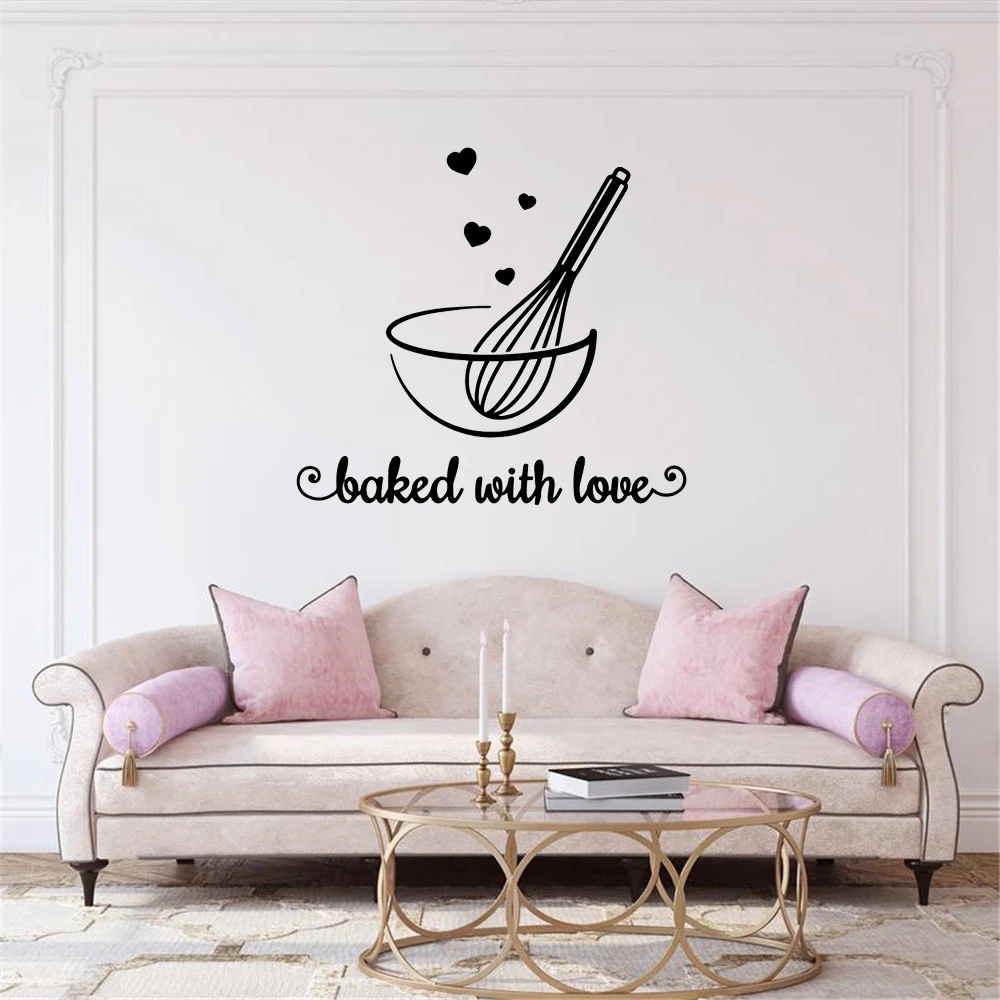 American-Style Baked with love Frase Decoration Stickers For Kitchen Rooms Vinyl Mural Wall Art Decal Bake Room Wall Sticker