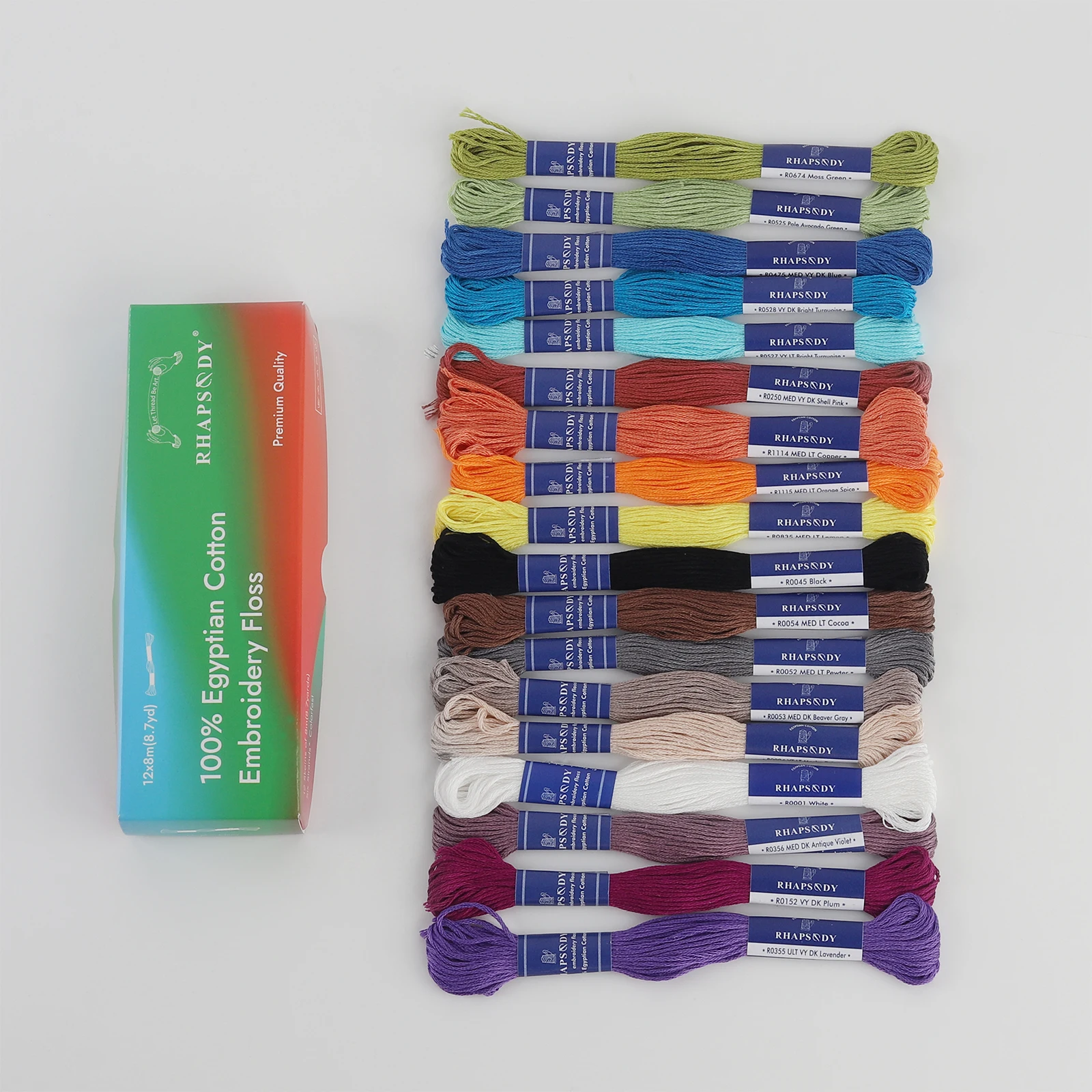 Rhapsody Egyptian Cotton Embroidery Floss DMC Quality 12 Colors Box Double Mercerized  Cross Stitch Thread 8 Meter Long Skein