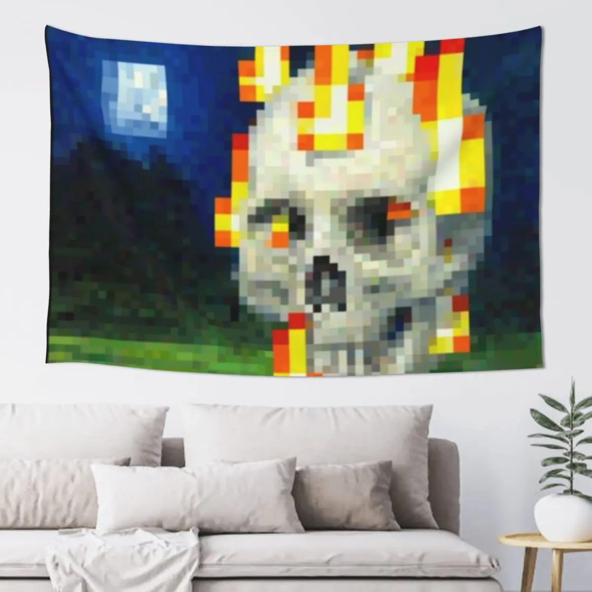 Minecraft Skull on Fire Painting Tapestry Carpet On The Wall Decorative Wall Mural Tapestry