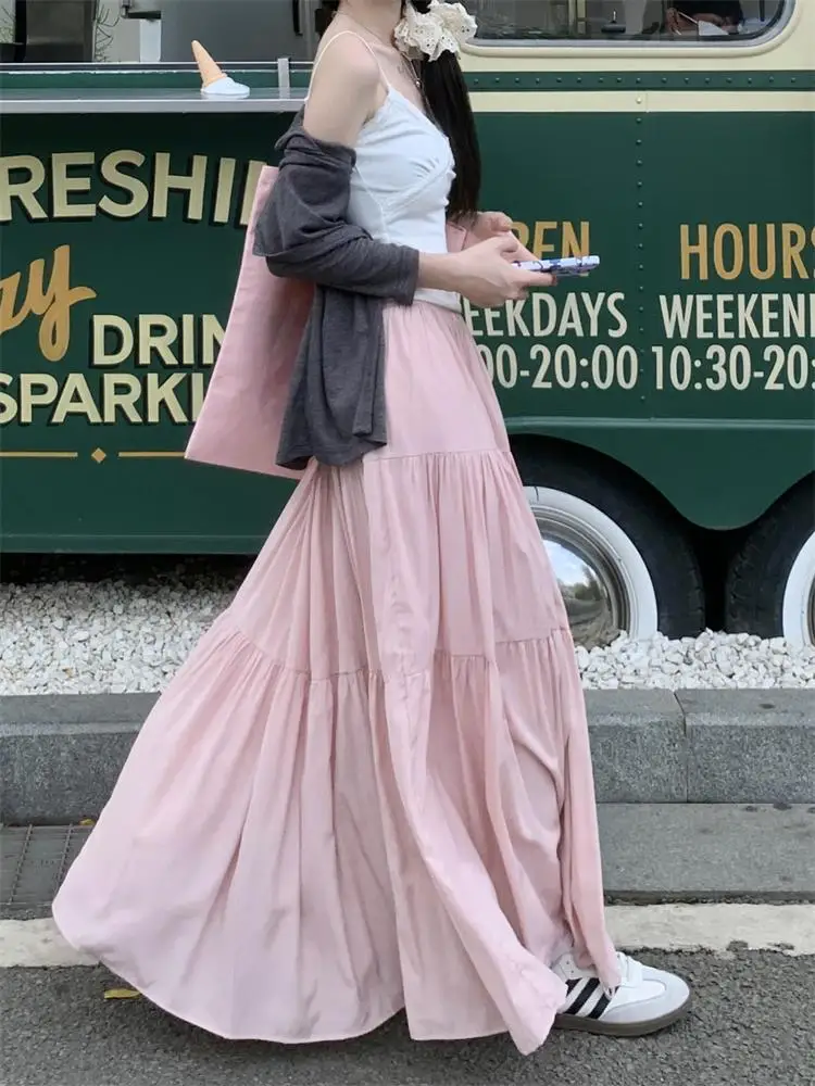 Women Sweet Cake Skirt Autumn Trend High Waist Pleated Skirt Casual Elegant All-Match Solid A-line Big Swing Double Layer Skirt