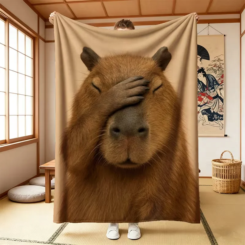Capybara Covering Its Eyes in a Human-Like Pose Themed Blanket a Digitally Printed Throw Blanket, Soft And Warm for Black Friday