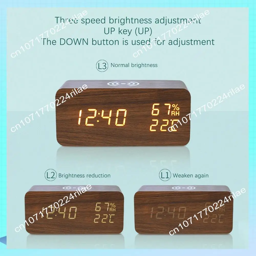 Réveil numérique A17Z, réveil de température et d'humidité, horloge électronique LED, chargeur sans fil pour Smartphone