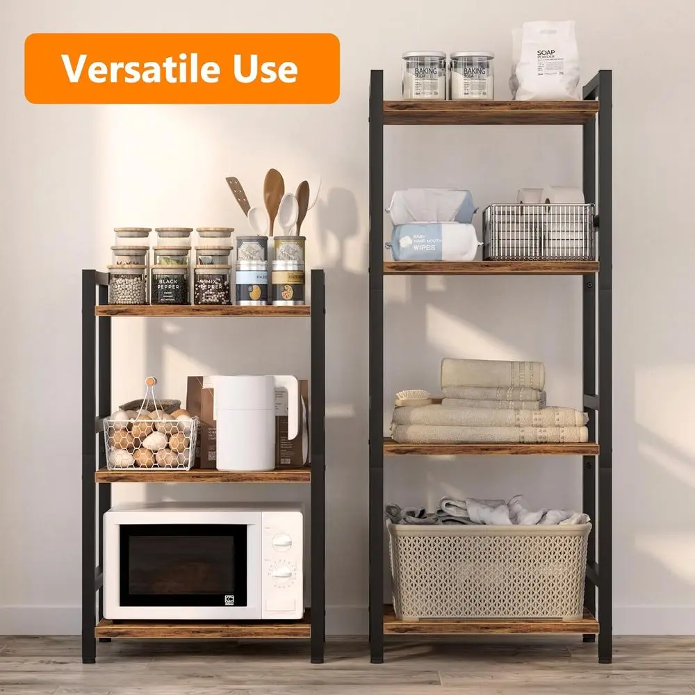 3-Tier Steel Frame Bookshelf - Compact Storage Organizer for Books, CDs, Movies in Rustic Brown