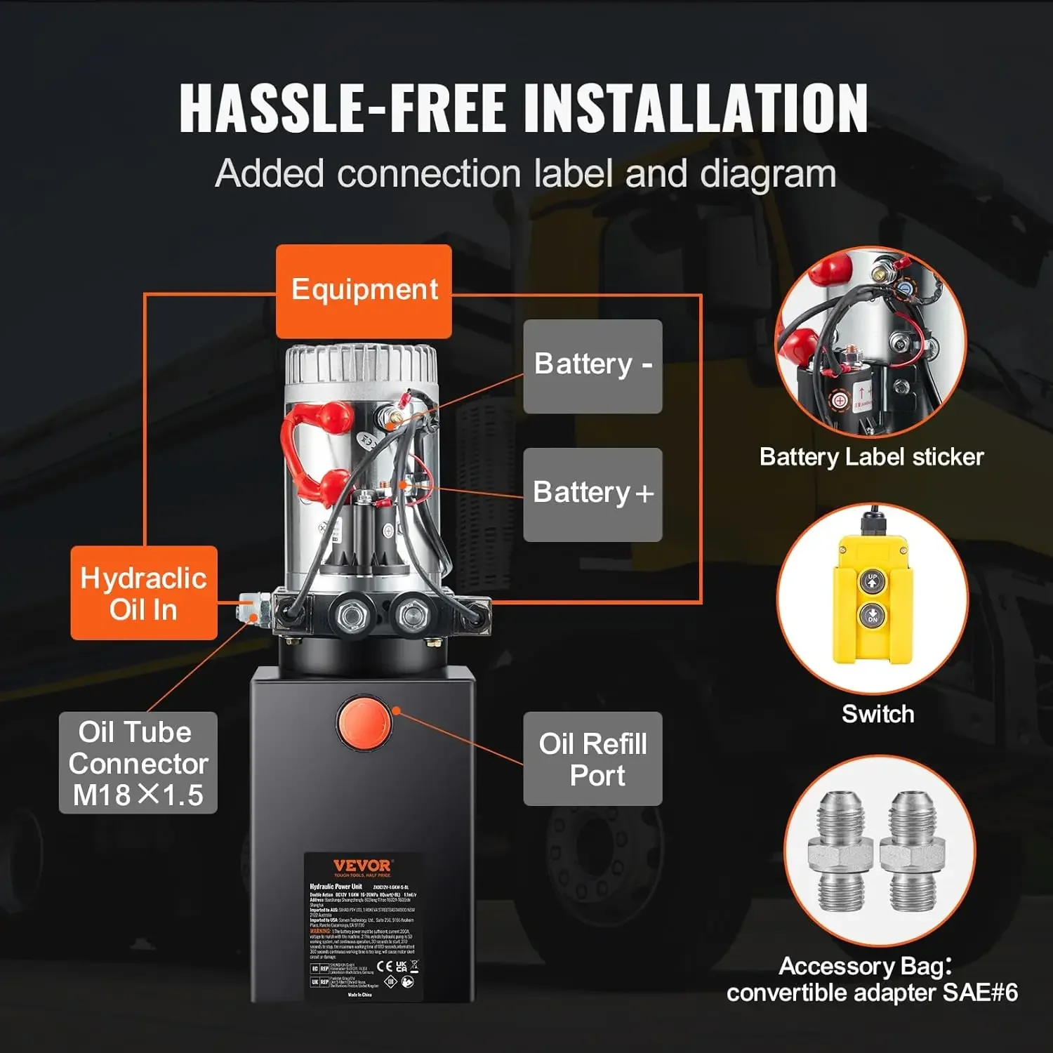 8 كوارت مزدوج التمثيل، معدل تدفق 0.91 جالون في الدقيقة، ضغط تخفيف أقصى 3200 رطل لكل بوصة مربعة، مضخة هيدروليكية تيار مستمر 12 فولت لرفع مقطورة السيارة #6