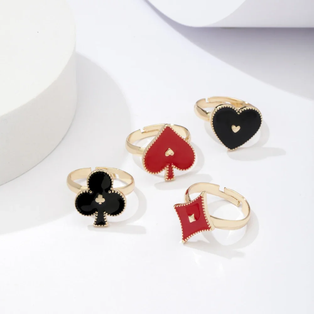 Lost Lady Trendy Enamel Playing Card Heart Rings for Women Adjustable Open Rings Wholesale Jewelry Dropshiping Girls Party Gifts