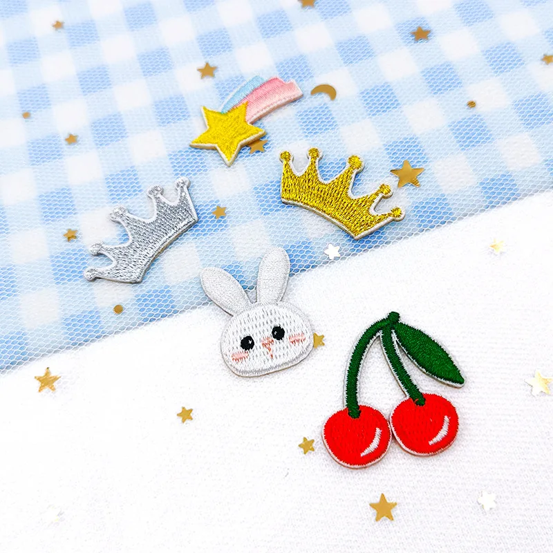Cute Rabbit Meteor Cherry Crown Self-adhesive Embroidery Patch Applique DIY Mobile Phone Cases Student Stationery Stickers