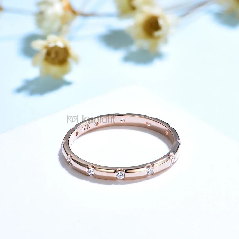 Kuololit 585 14K 10K الذهب الوردي مويسانيتي خاتم للنساء خاتم سوليتير مطابقة الخلود الكامل الزفاف الفرقة لخواتم الخطوبة #5