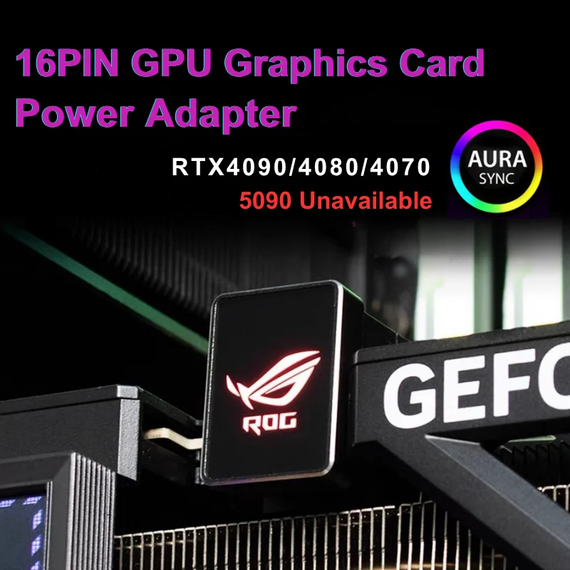 

AIJS RTX4090/4080/4070 Graphics Card 16PIN GPU Power Adapter, ARGB Aura Sync, 180 degree Steering Connector ATX3.1