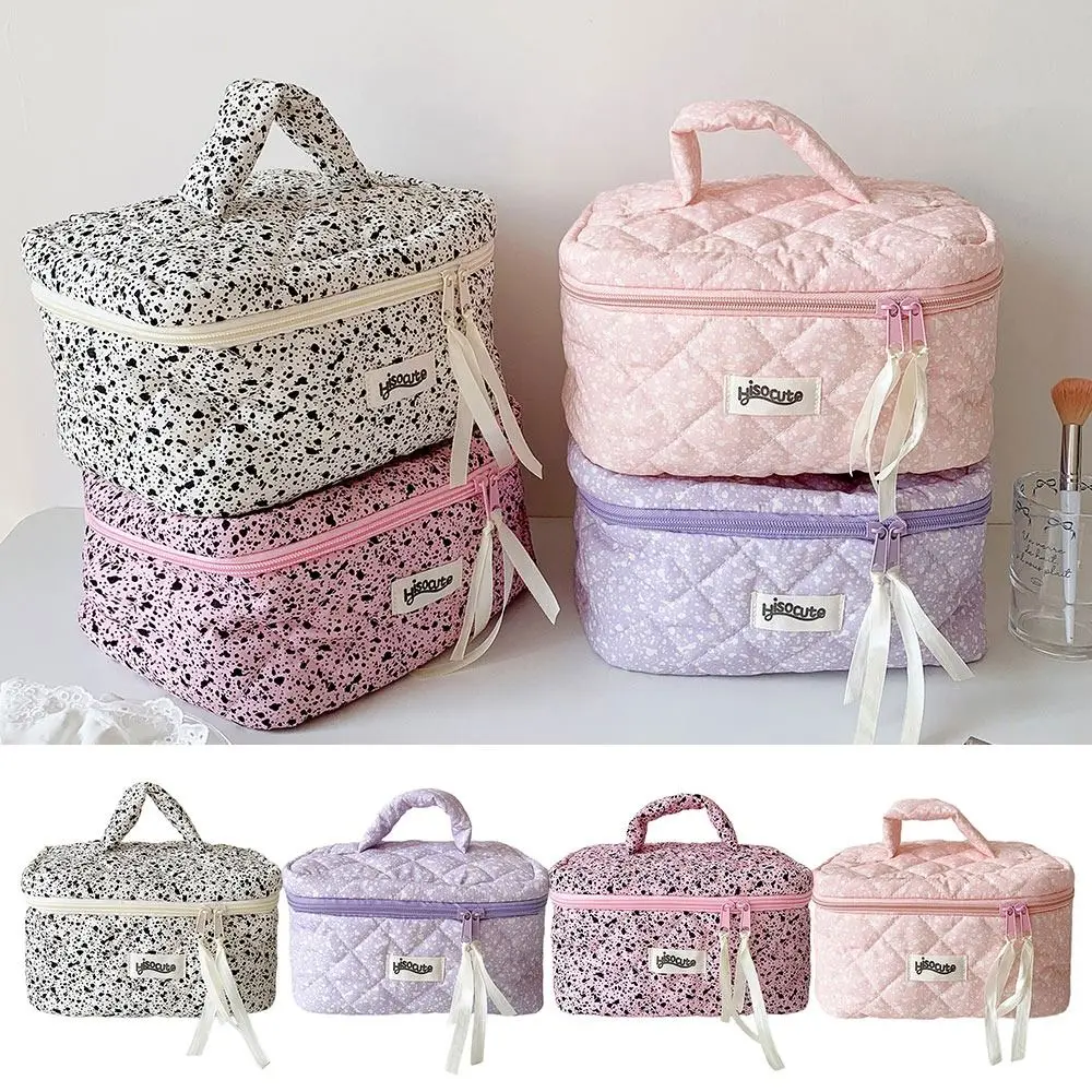 Puffy Toiletry Bag for Women Ink Splash Quilted Large Cosmetic Bags with Handle Makeup Bag