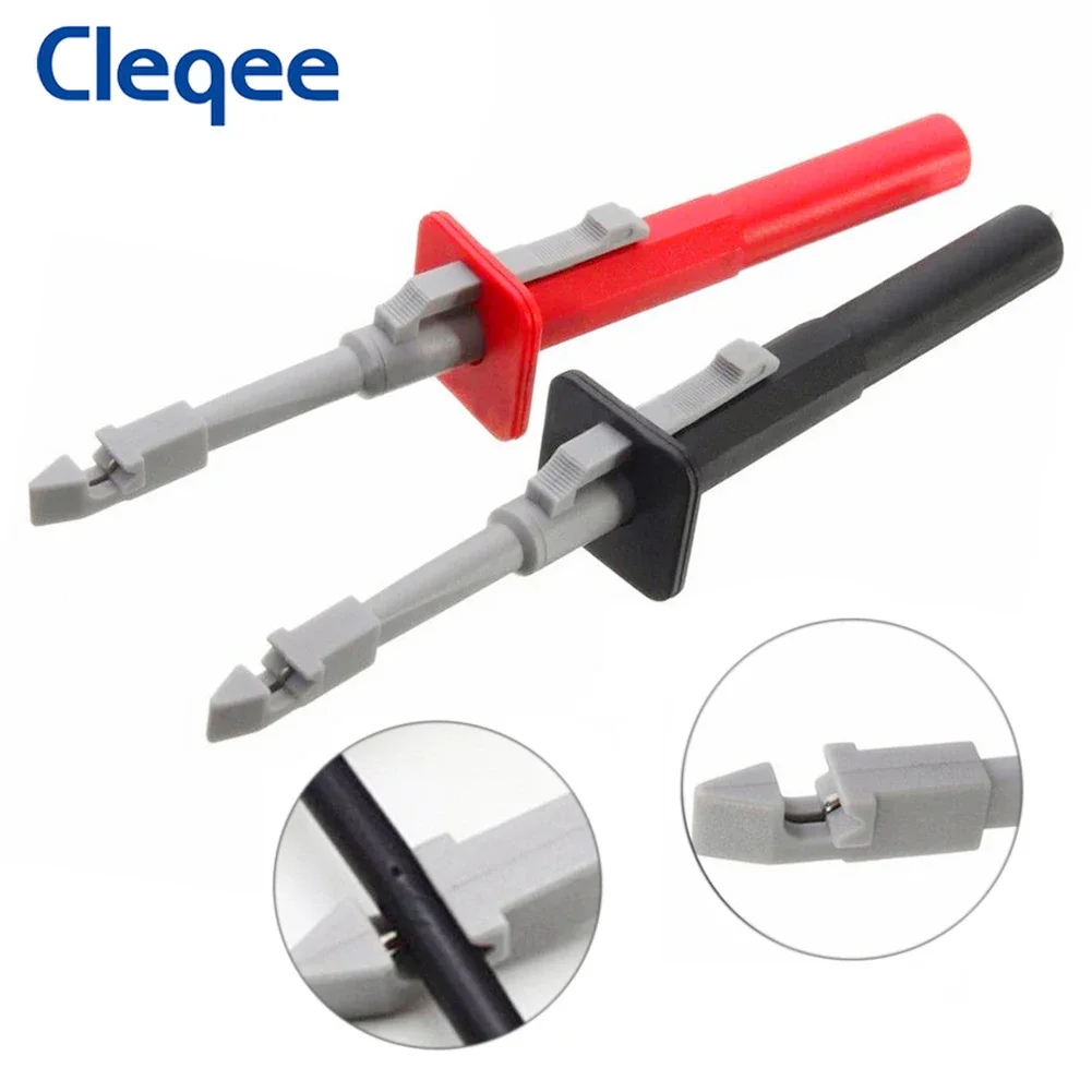 Cleqee P5006 2PCS Insulated Test Hook Clip Wire Piercing Probe with 4mm Socket Bulit-in High Qulity Spring DIY Tool