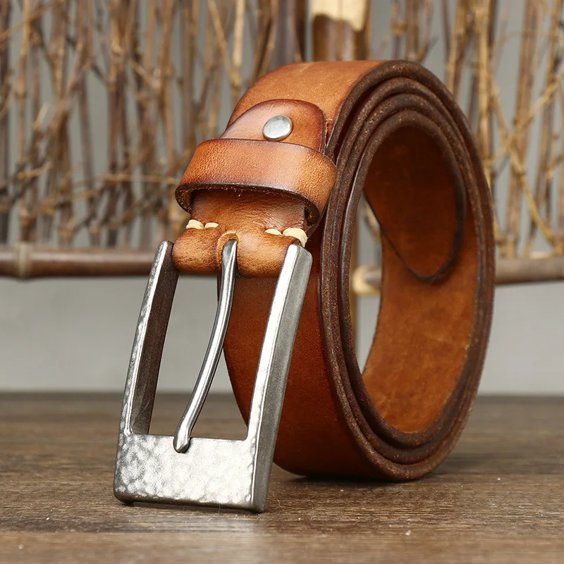 3.8CM Thick Cowhide Steel  Buckle Genuine Leather Casual Jeans Thickened Belt Men High Quality Retro Luxury