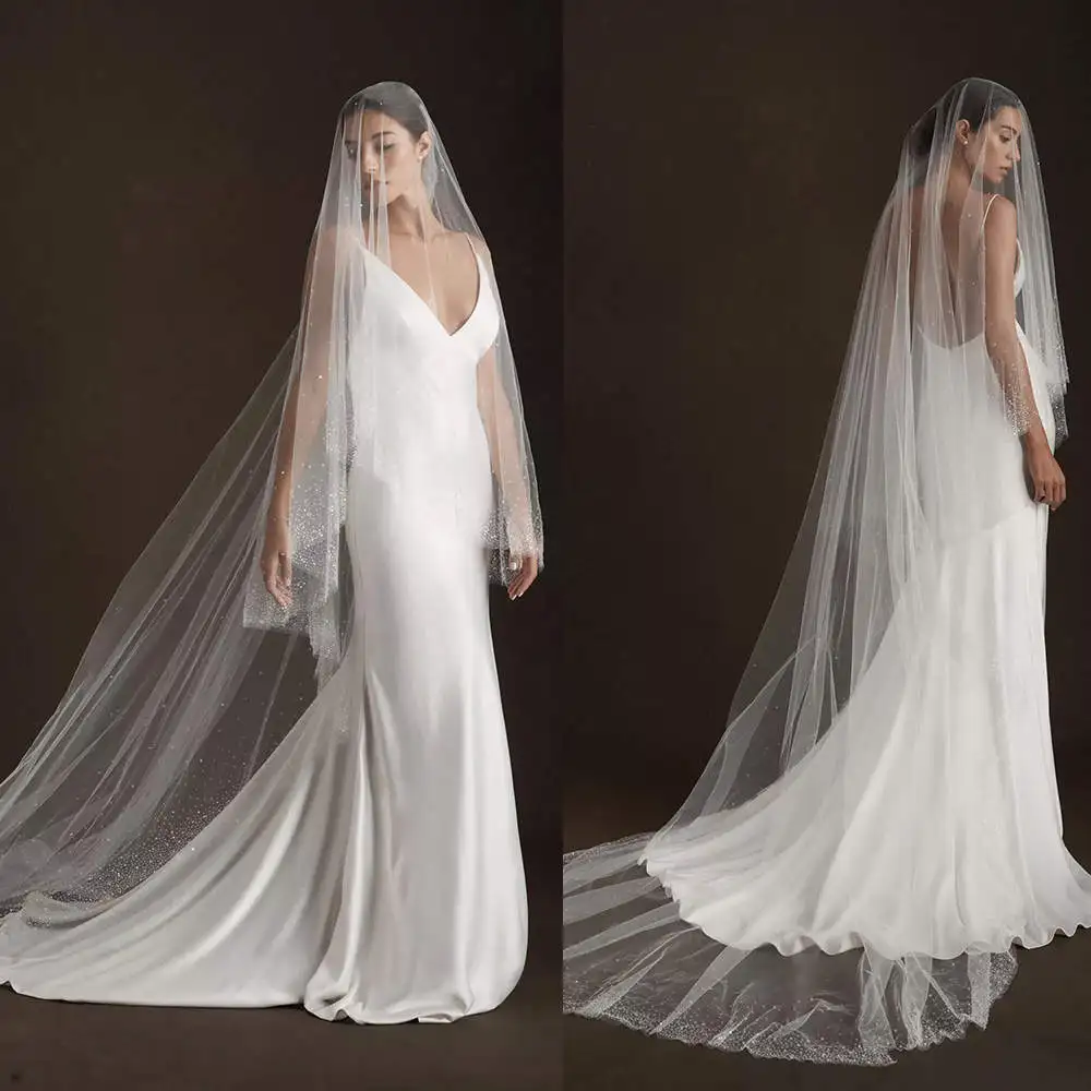 

Simple Wedding Veil Sequined Beading One Layer Chapel Length Veils Velo De Cabeza robes de soirée Customized