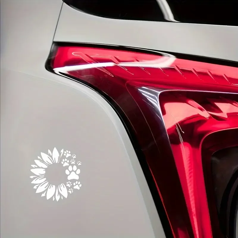 Sunflower and Paw Prints Vinyl Decal for Car, Truck, Van, Wall, Laptop - Material: Vinyl