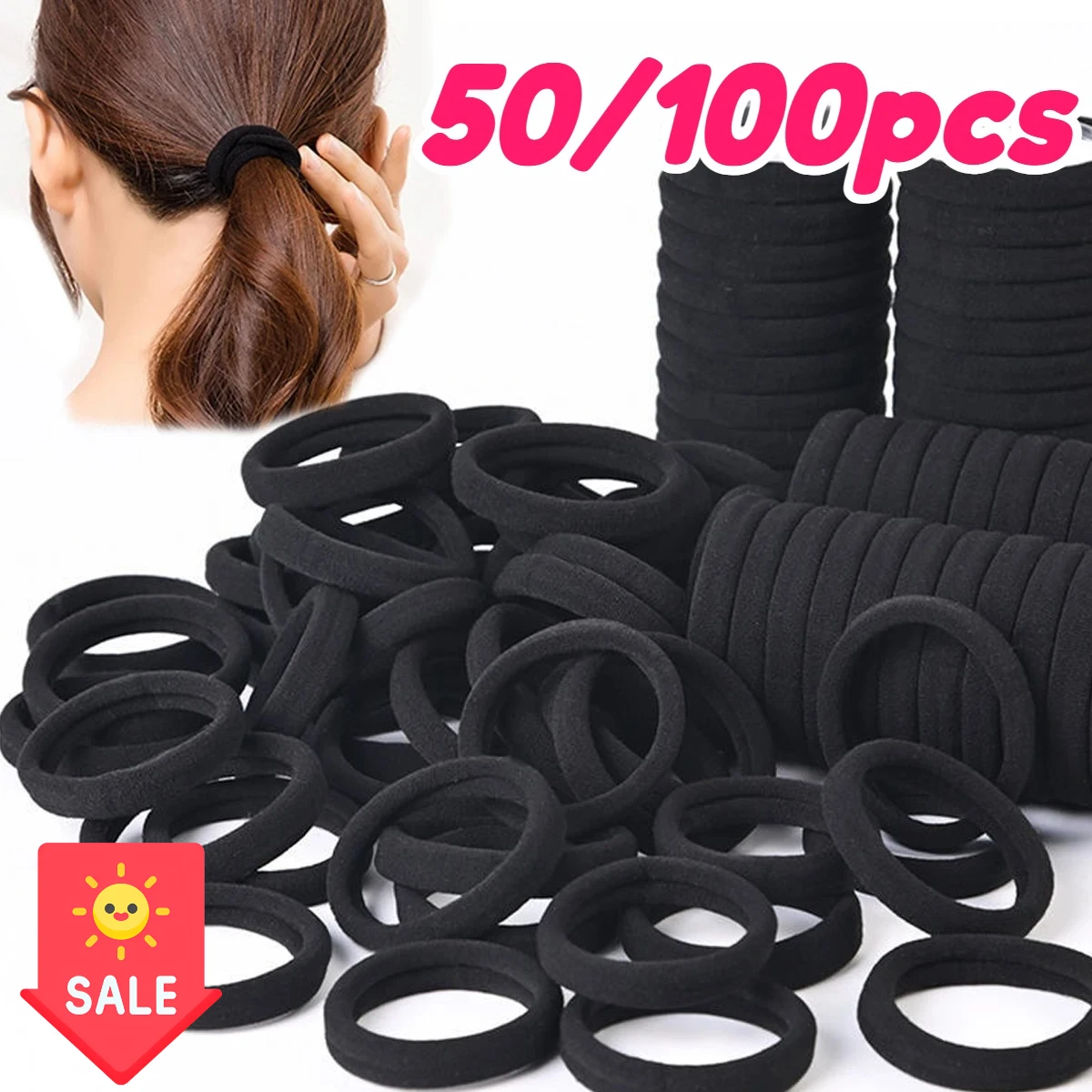 

50/100 Pieces of Black and White Hair Bands, Women's Hair Bands, High-elasticity Rubber Band Hair Bands, Hair Bands