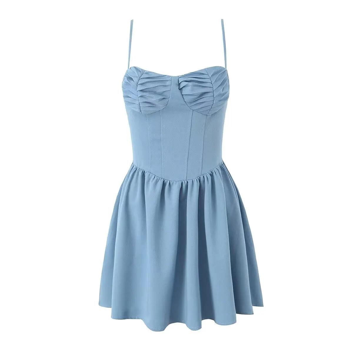 

Sexy Spice Girl Wind Chest Pleated Sling Dress Female French Temperament Waist Fluffy Skirt Short Skirt