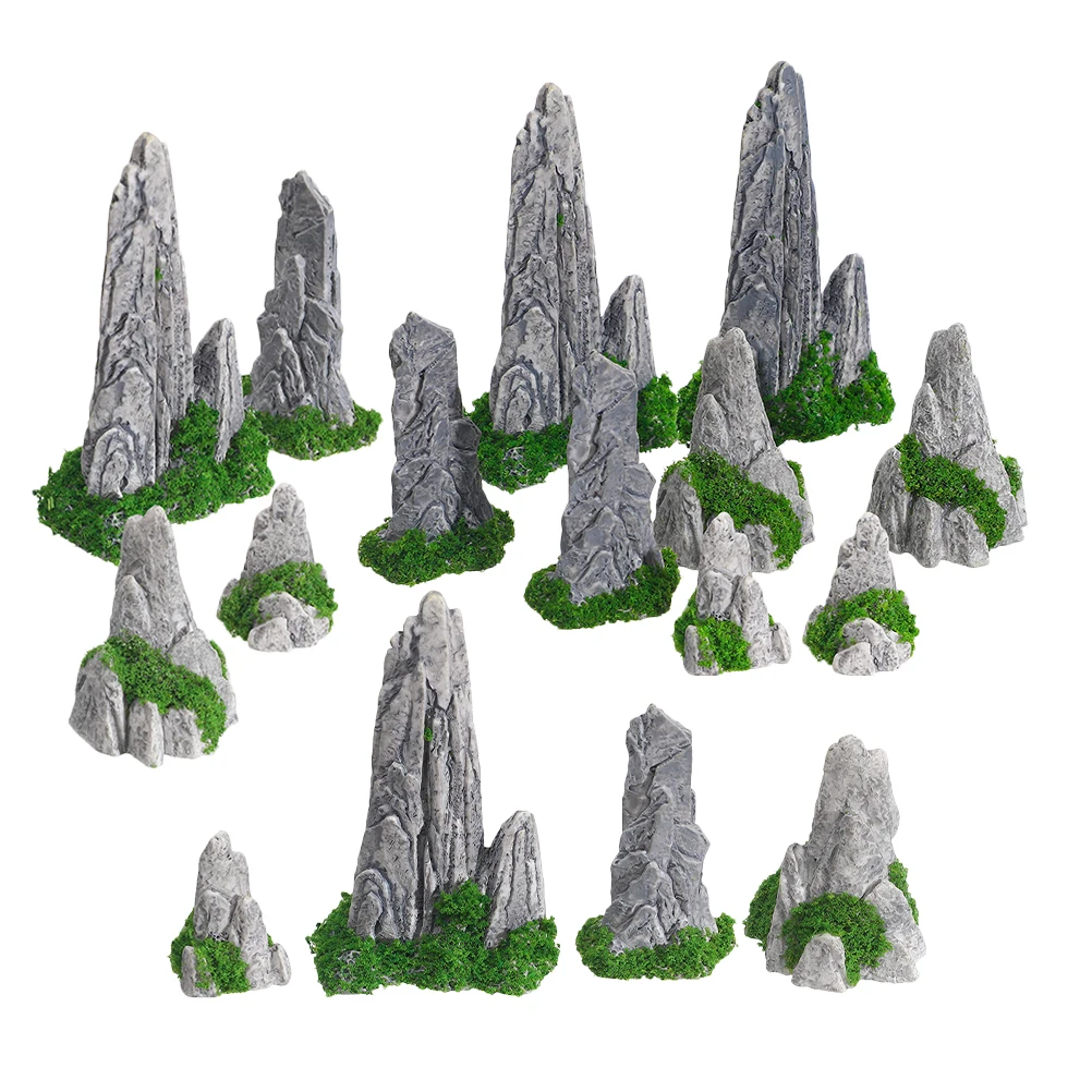 

16 Pcs Miniature Rockery Ornaments Realistic Resin Landscape Decorations Durable Terrarium Bonsai Figurines Mountain Model