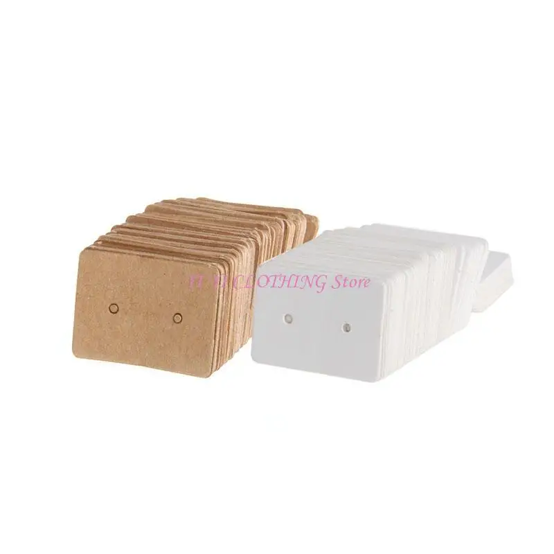 

N5KF 100Pcs Mini Rectangle Small Blank Kraft Paper Ear Studs Earring Display Cards Jewelry Cards Hanging Holder White Brown