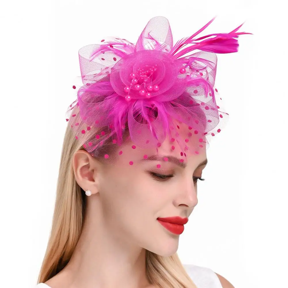 Fascinator Hat for Women Tea Party Headband Wedding Cocktail Mesh Flower Feathers Hair Clip Party Headwear Retro Headband