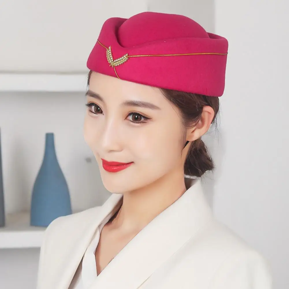 Woolen Stewardess Hat Badge decorative Hotel Front Desk Uniform Cap Performance Dance Top Hat Band Uniform Air Hostesses Beret