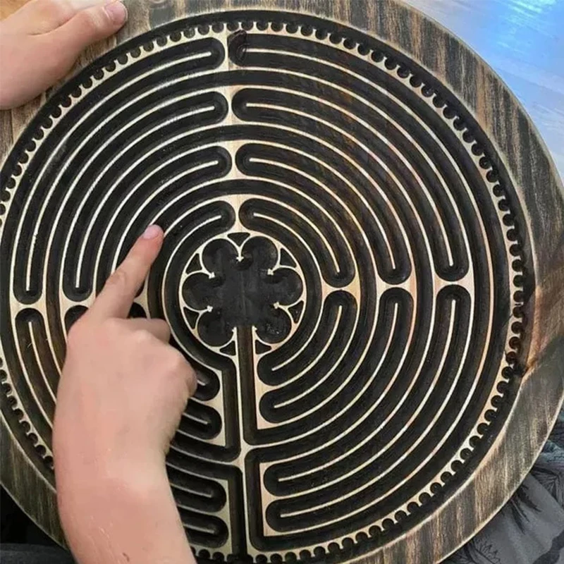 wood Finger Labyrinth Chartres Wood Carving Labyrinth board Meditation Tools Finger Labyrinth for Meditation and Prayer