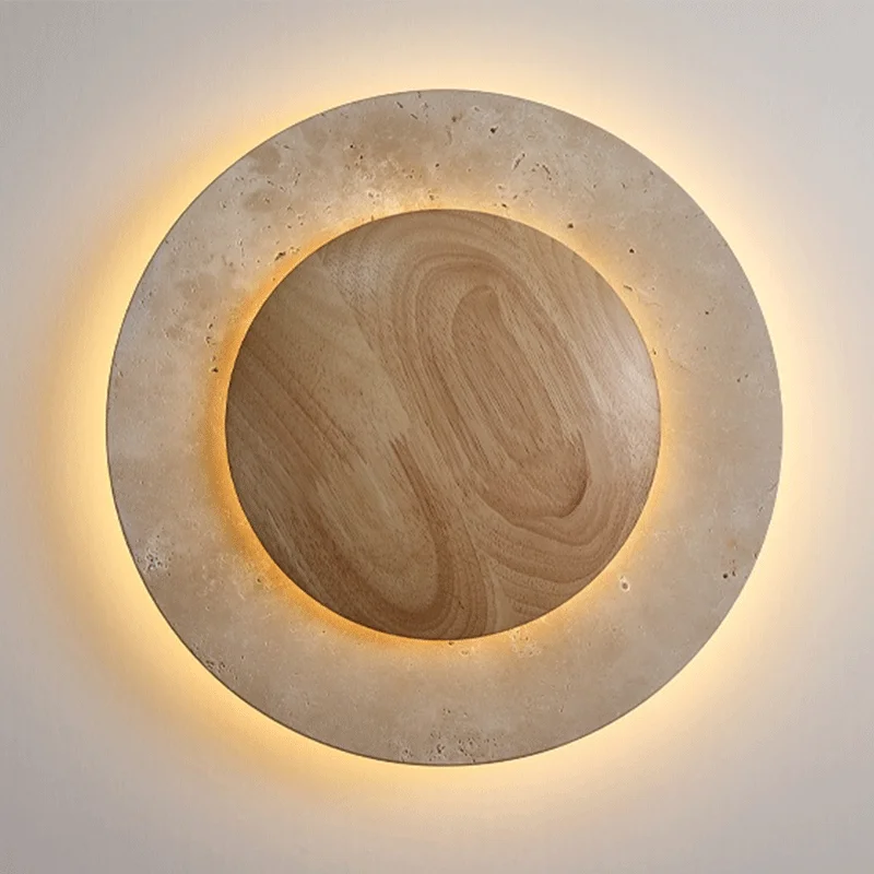 

Vintage Round Shape Natural Stone Art Decoration Wall Lamp Interior Wall Lights Bedroom Decor Led Sconce Cream Home-appliance