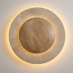 Vintage Round Shape Natural Stone Art Decoration Wall Lamp Interior Wall Lights Bedroom Decor Led Sconce Cream Home-appliance