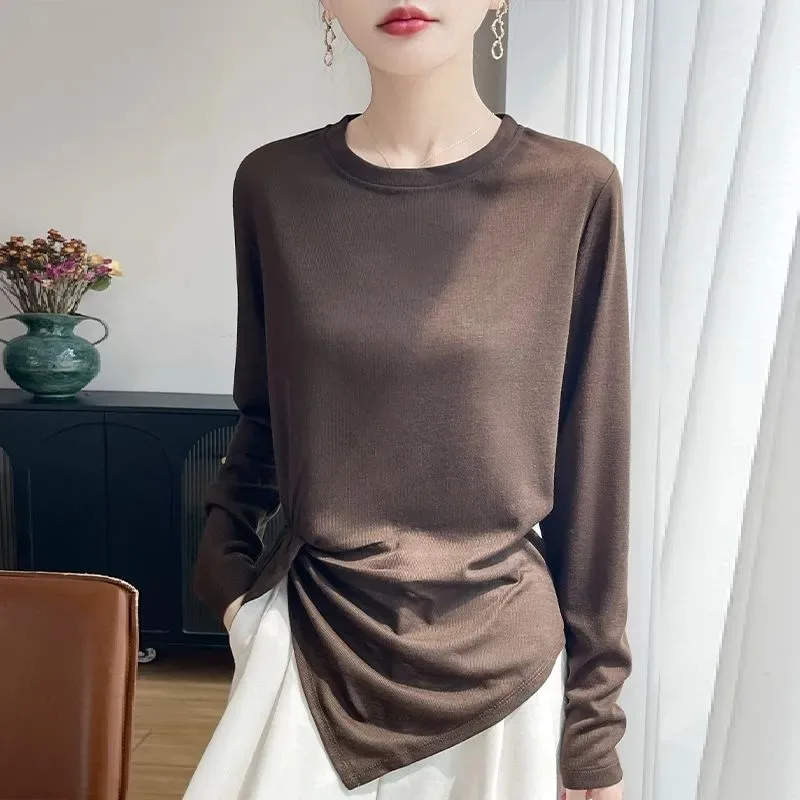 Women Side Twist Ribbed Long Sleeve Tencel Top Thin Sun Protection Air Conditioner Shirt For Summer
