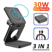 30W 3 IN 1 Magnetic Wireless Charger Stand Pad For Magsafe iPhone 16 15 14 13 12 Pro Max Apple Watch Airpods Fast Charging Stand