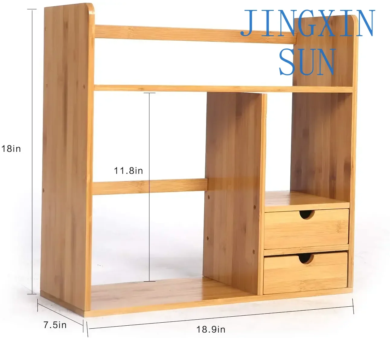 Combohome Bamboo Desktop Bookshelf Counter Top Bookcase with 2 Drawers Desk Storage Organizer Display Shelf Rack for Office