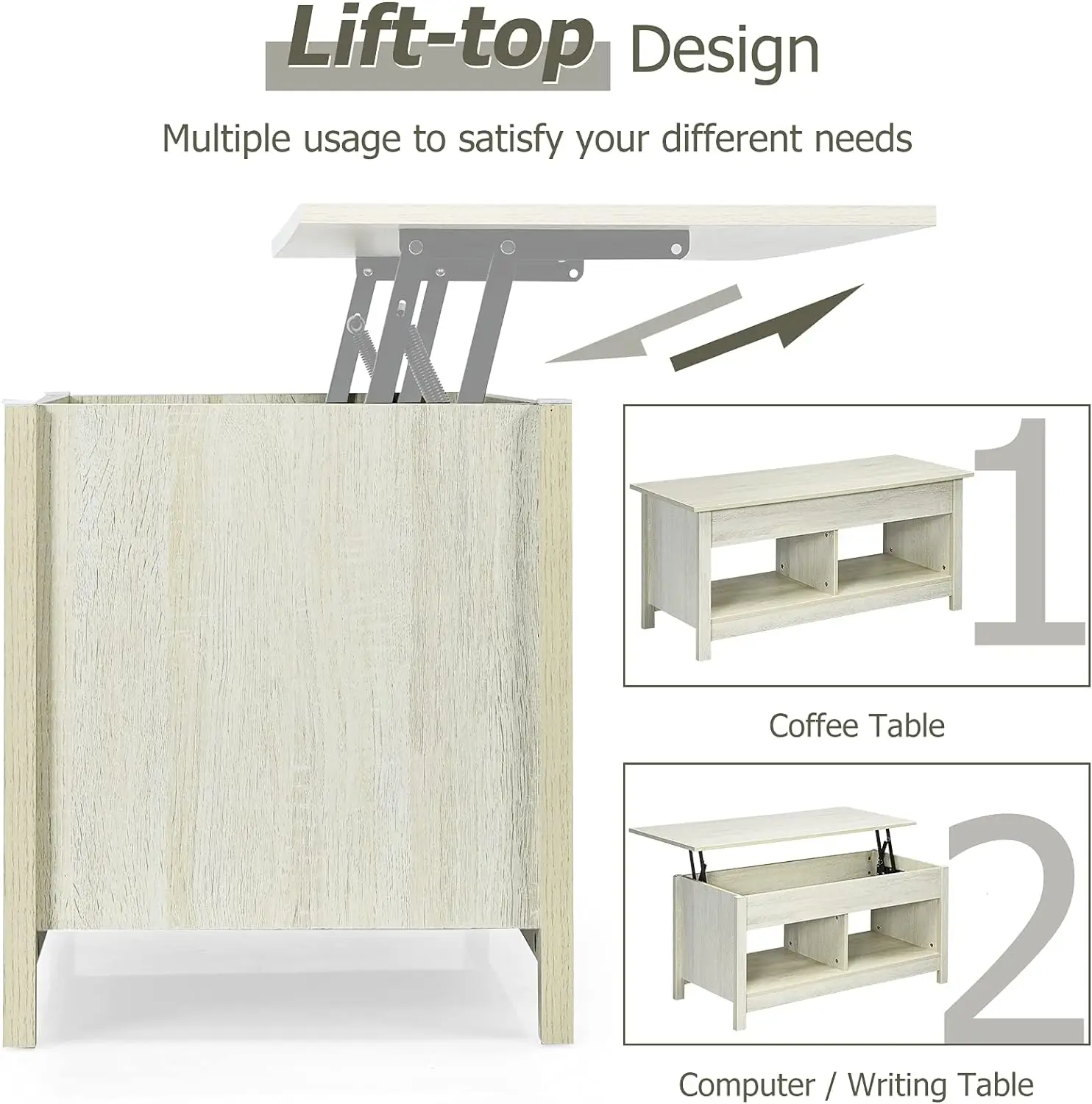 Lift Top Coffee Table, Modern Coffee Table with Lift Tabletop, Multifunctional Accent Furniture w/Hidden Compartments