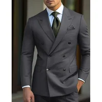 man 2 piece outfit set Pointed collar high-quality slim jackets men's suit with peak lapel for wedding Summer beach 3