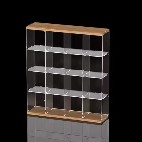 Clear Acrylic Display Case Cabinet with Door for Funko Figures,3/6/9 Grid Dustproof Wood Showcase for Toys Collectibles Model