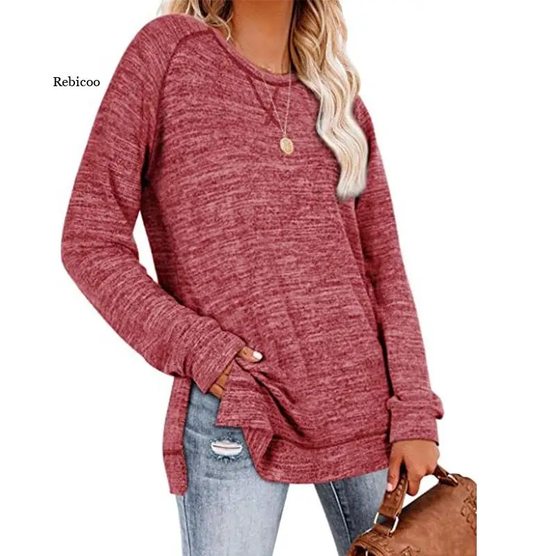 Spring Autumn Fashion Casual Loose Tunic Tops Women's Clothing O Neck Long Sleeve Solid Color Sweatshirt Ladies Pullovers Hoodie