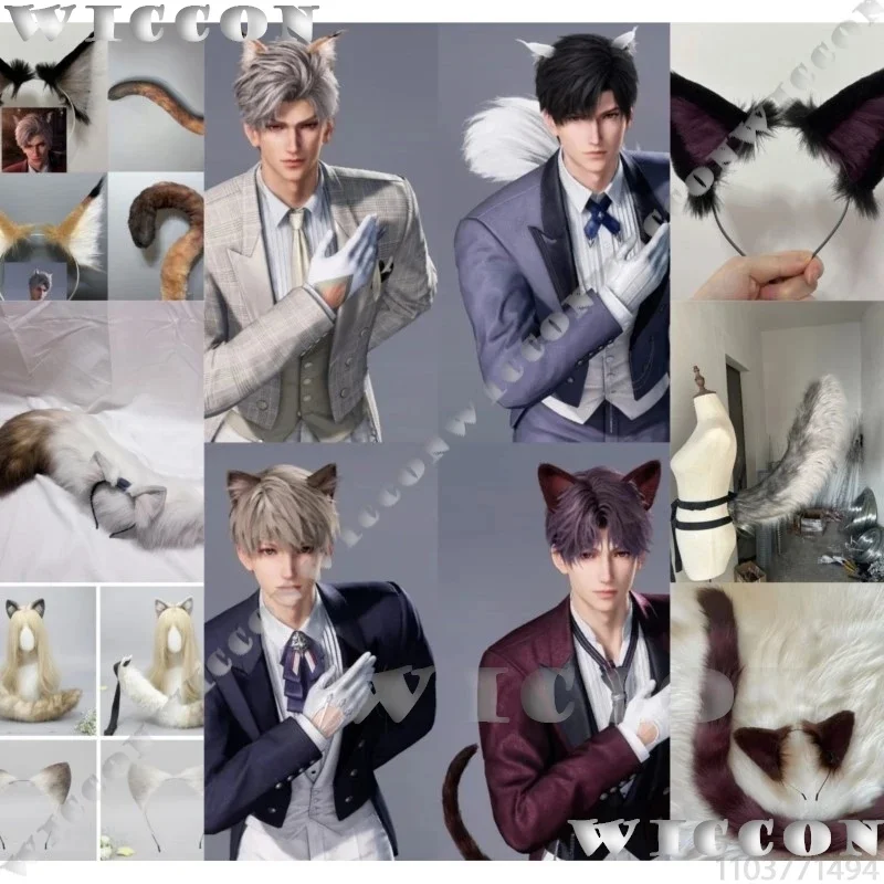 w;3.c\6;h'8/Furry Cat Cos Game Love and Deepspace Cosplay Prop Ears Tail Fursuit Furred Rafayel Sylus Zayne Xavier Me5'u.9;m\4/p - view 2