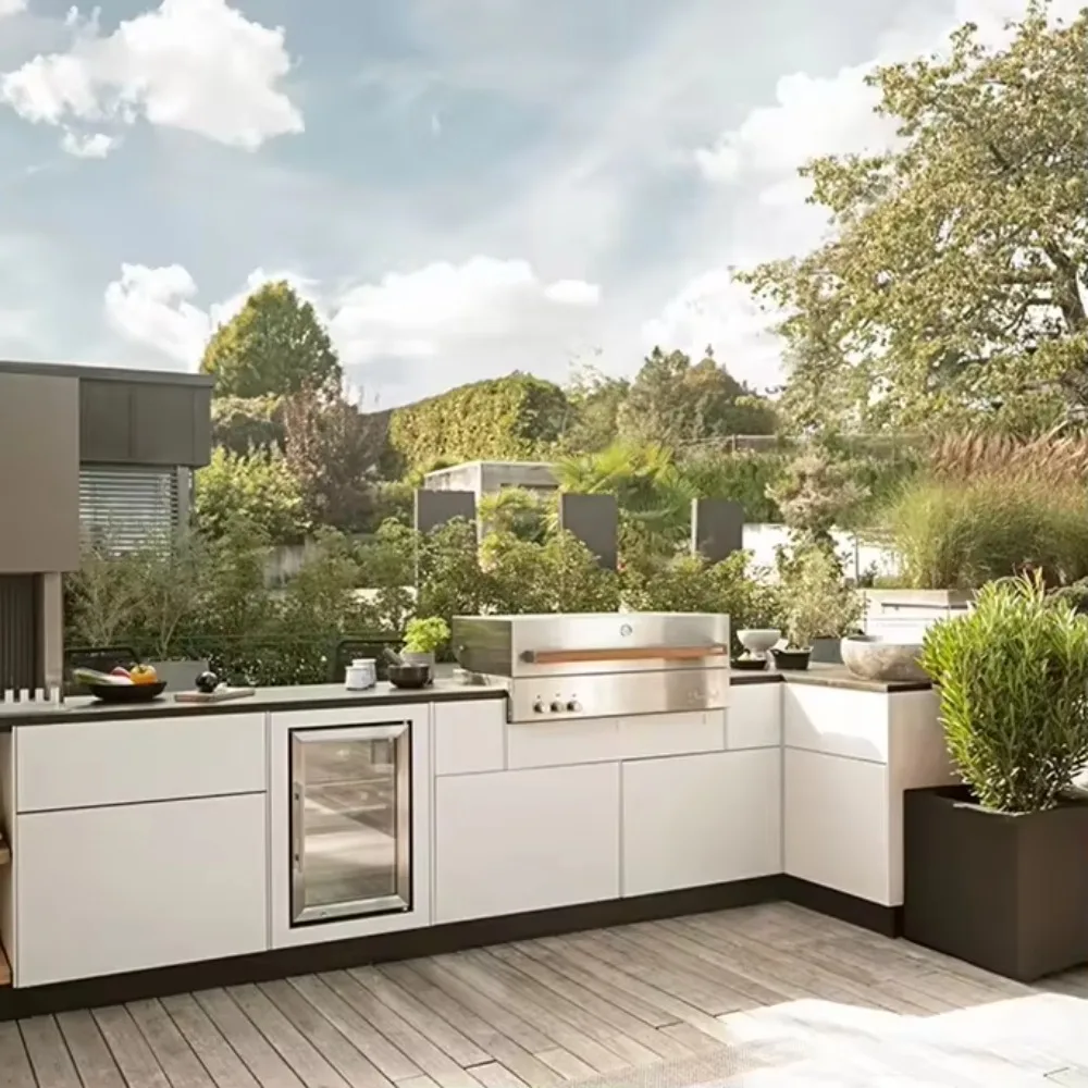 Pre-Fabricated Modular L-Shaped Outdoor Kitchen Cabinet American Style 304 Stainless Steel Open Island for Patio & Garden