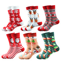6 pairs Christmas Mid-Calf Socks for Men Women Santa Claus Gingerbread Man Cotton Elastic Gift Party Calf-Length Socks