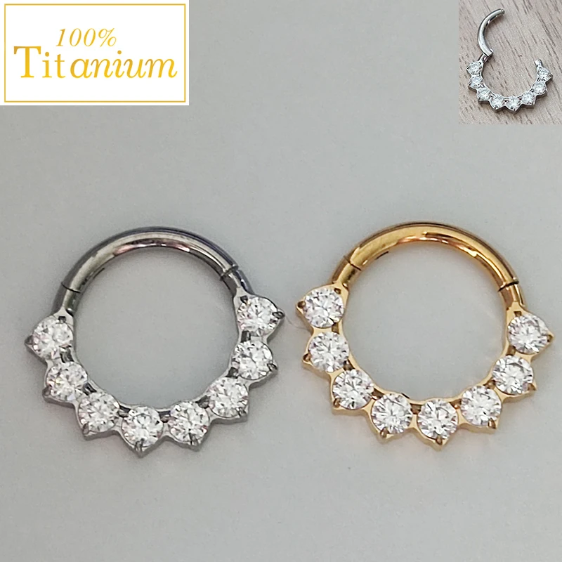 

ASTM F136 TItanium Daith Piercing Nose Ring CZ 16G Hinged Septum Clicker Hoop Cartilage Helix Tragus Earring Body Jewelry 8/10mm