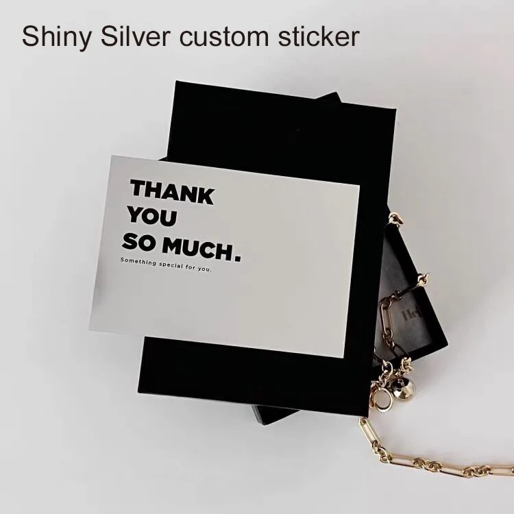 Shiny Silver Gold Packaging Box Sticker Thank You Labels Customized LOGO for Small Business Birthday Party Gift Favor Supplies