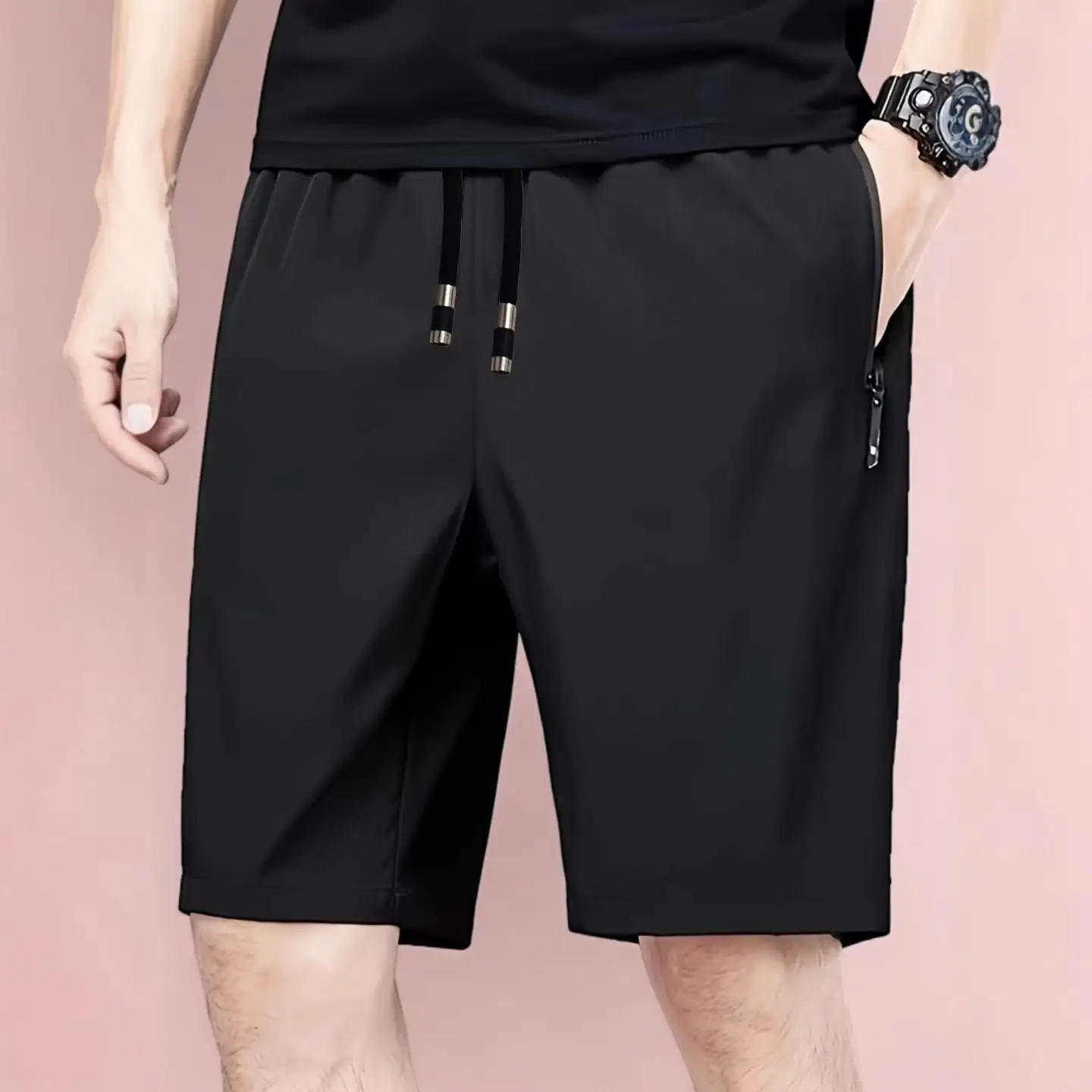 Men's Ice Silk Running Shorts 2026 Summer Casual Quick Dry Beach Pants Five Inches Length Polyester Fiber Straight Leg Fit