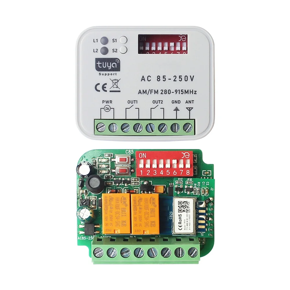 Tuya WiFi APP Garage Door Receiver 2 Channel Switch for Garage Door 433 868 MHz Transmitter Frequency 433-900MHz