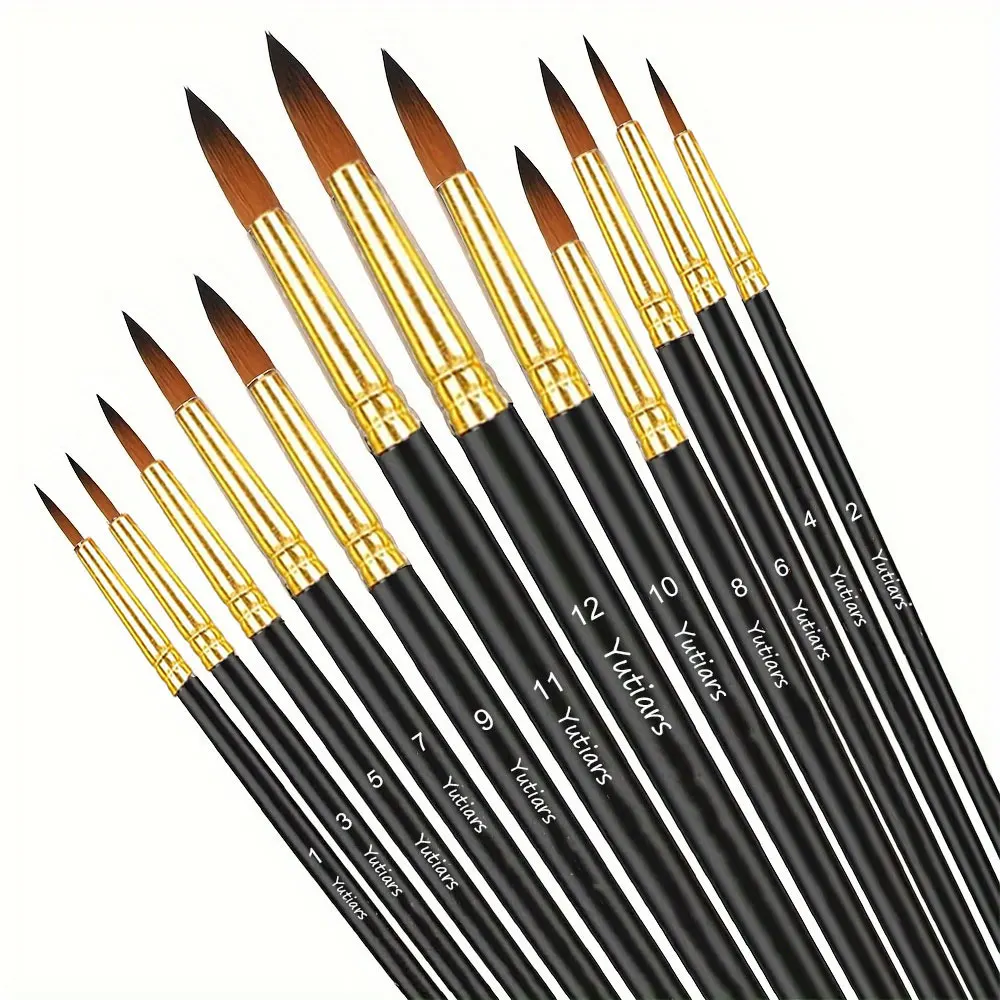 12pcs Paint Brushes Set Professional Paint Brush Round Pointed Tip Nylon Hair Acrylic Brush For Acrylic Watercolor Oil Painting