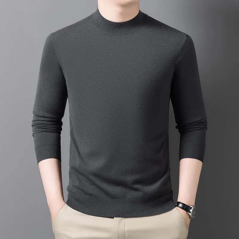 

Men's Slim Fit Long Sve High Collar Wool Sweater Anti-Ball Bum Pure Color Versatile Warm Base irt Ci Walk Casual Knitwear