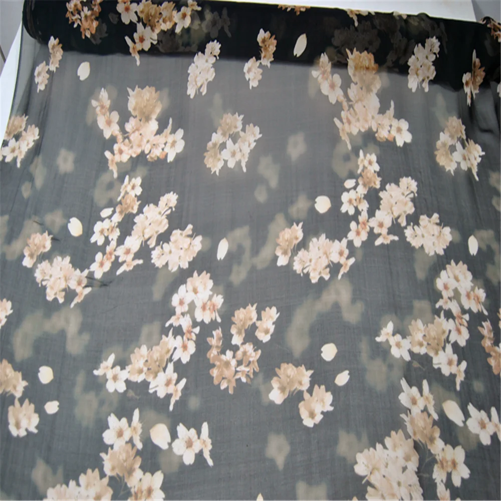 Printing Beautiful Elegant Style Peach Blossom Design Popular Silk Chiffon Fabric for Spring Women Garment