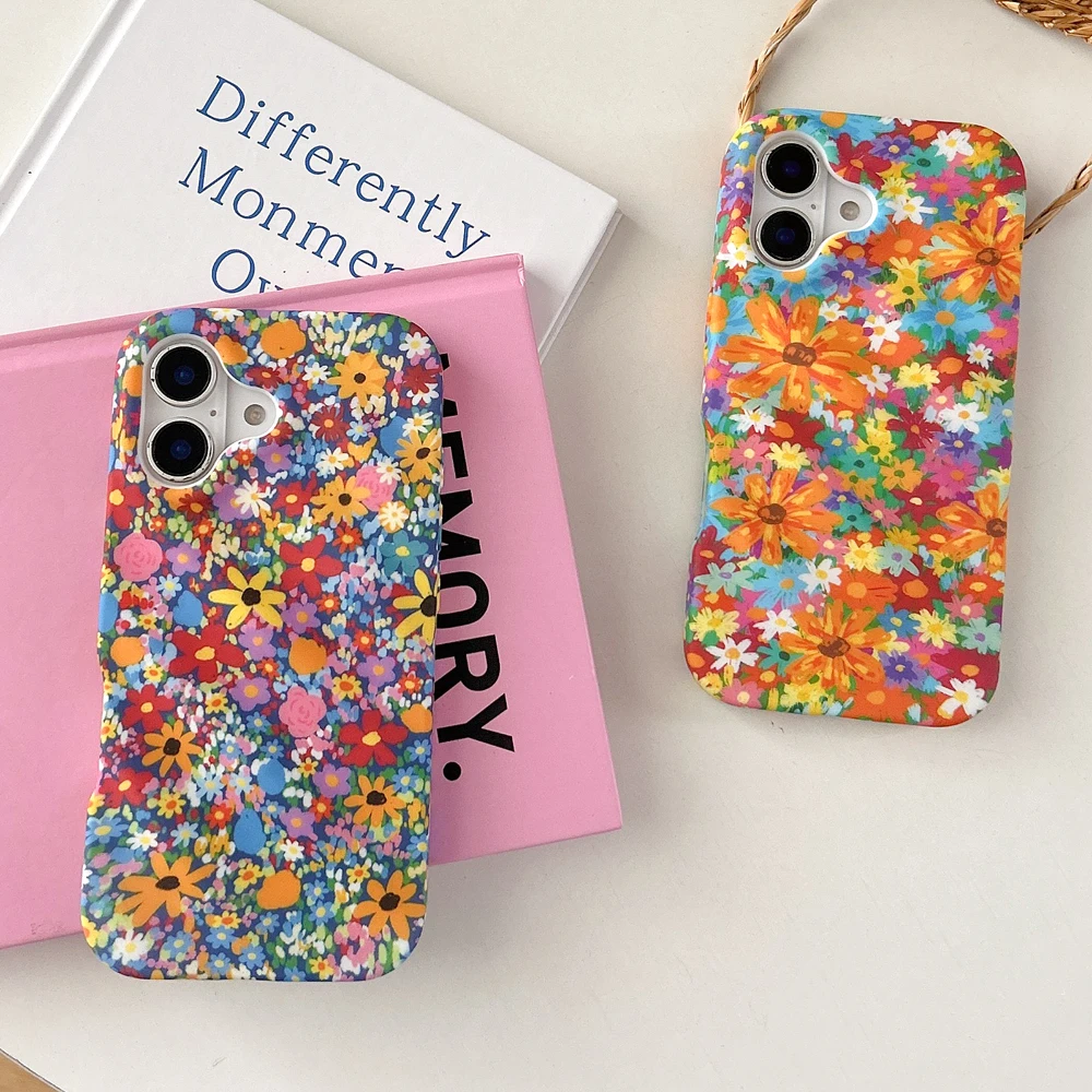 

Retro British Style, Colorful Flowers For iPhone 13 14 15Promax 16 16 Pro Max Soft TPU Case Phone Cover, Matte Anti-slip Shell