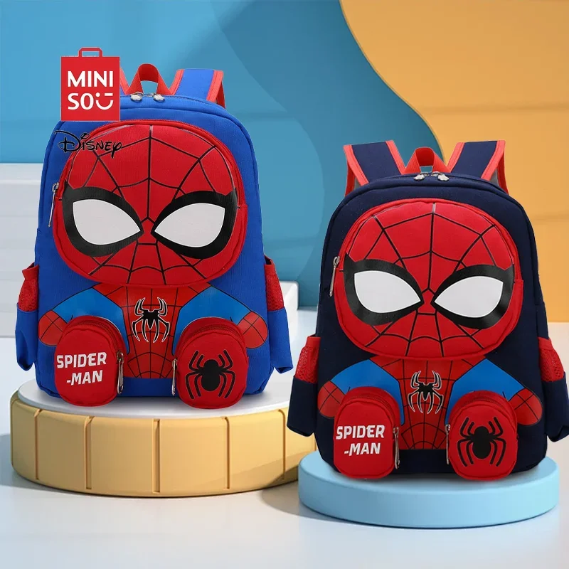 MINISO Disney Super Heroes Spider Man Children School Book Bag Cute New Personalized Cartoon Print Backpack for Boys Best Gift