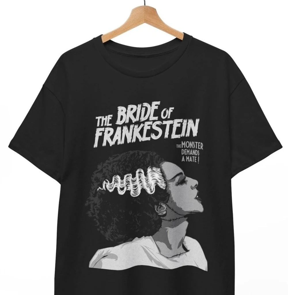 The Bride of Frankenstein T-Shirt Horror Monster Movie Graphic Short Sleeve Women T-shirts for Unisex Black Casual T Shirt