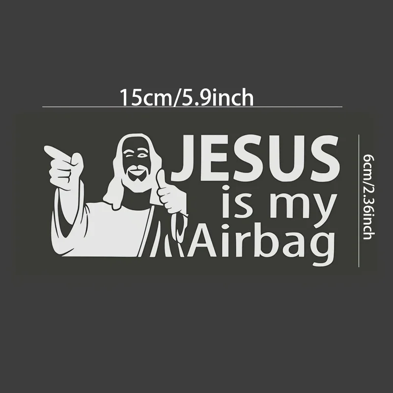 Autocollants en vinyle pour voiture et moto JESUS IS MY AIRBAG, noir/blanc, 15CM x 6cm, thème religieux, forme irrégulière