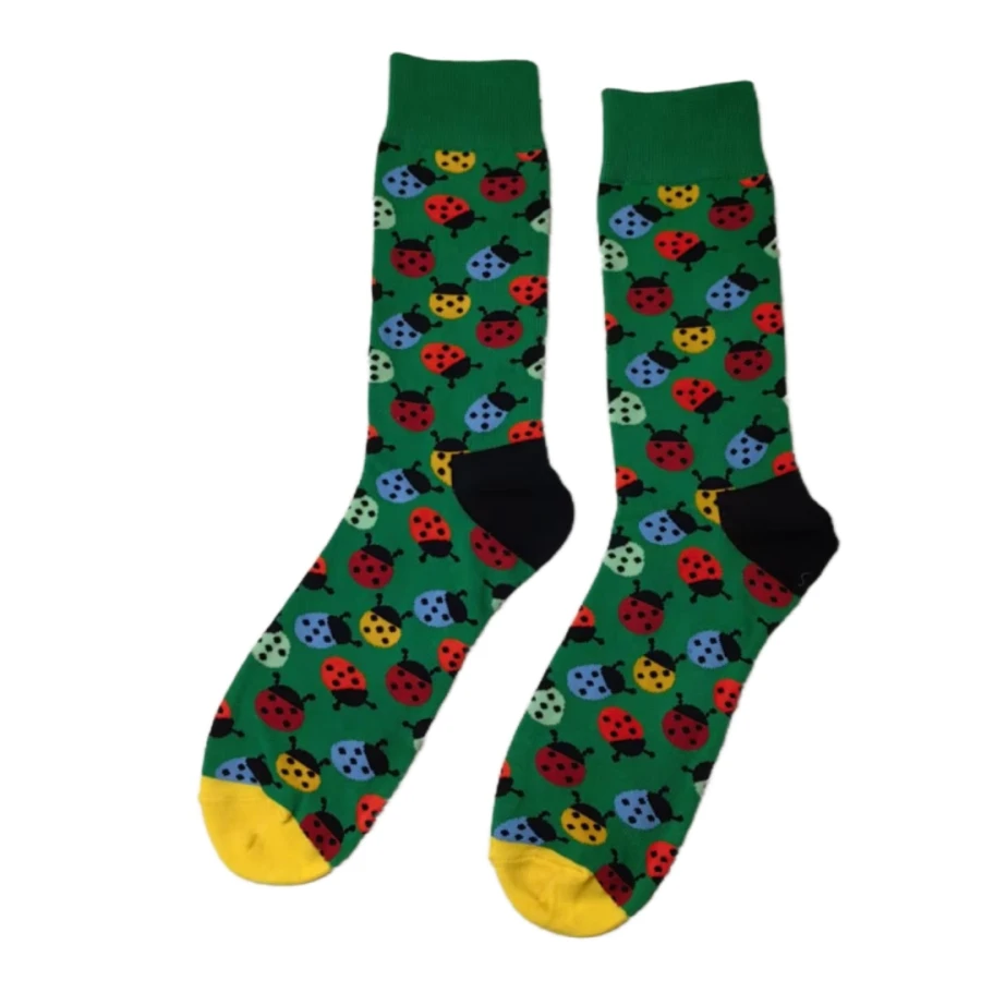 

MYORED A pair of new cotton socks colorful ladybug cartoon cute men's casual mid-tube socks