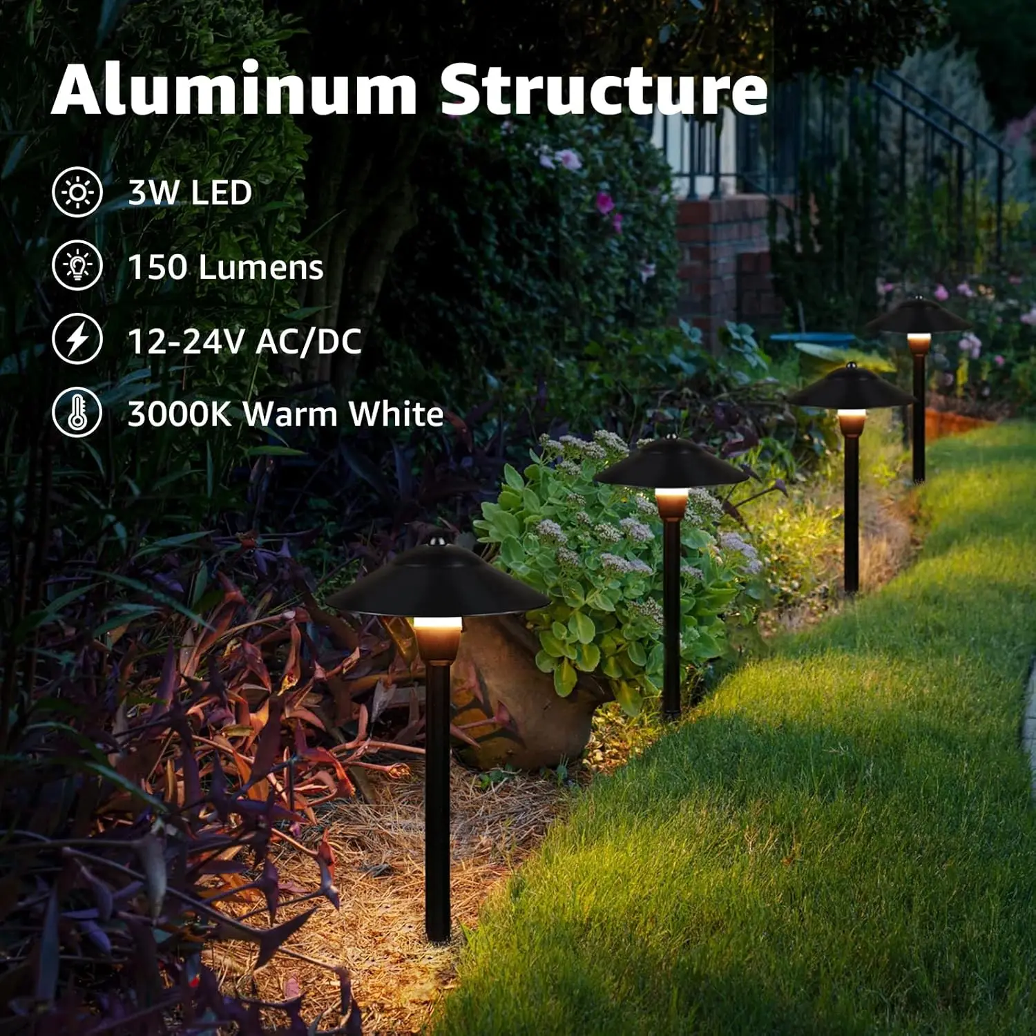 Low Voltage Landscape Lights 3W Cast-Aluminum Pathway Lights Low Voltage 12-24V Waterproof Landscape Path Lights 3000K Landscape